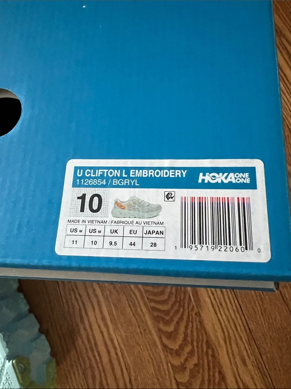 NWT NIB Hoka One One Clifton Limited Edition embroidery Shoes light blue orange